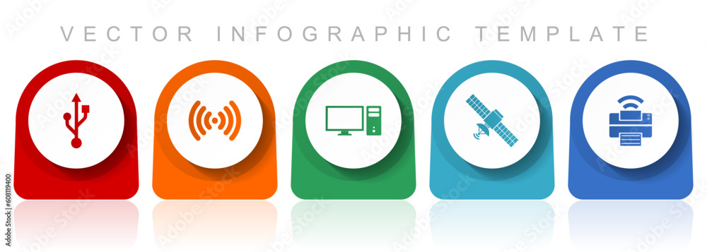 Aufkleber Technology icon set, flat design miscellaneous colorful icons such as usb, wifi, computer, satellite and printer for webdesign and mobile applications, infographic vector template in eps 10