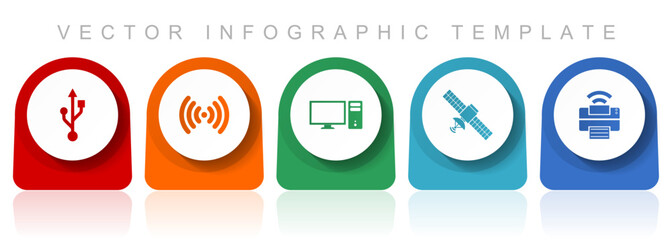 Technology icon set, flat design miscellaneous colorful icons such as usb, wifi, computer, satellite and printer for webdesign and mobile applications, infographic vector template in eps 10