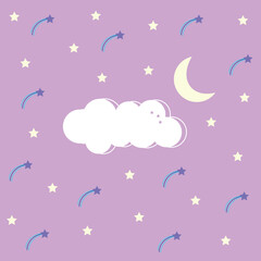 Obraz na płótnie Canvas Purple sky with stars, clouds, and moon on it.