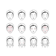 beauty woman face line icon set of vector