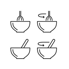 mixing bowl line icon set of vector