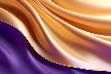 Fototapeta premium Abstract Background with 3D Wave Bright Gold and Purple Gradient Silk Fabric, Ultra realistic, Generative AI