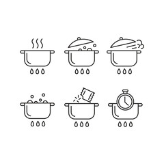 Cooking pot line icon set of vector - obrazy, fototapety, plakaty