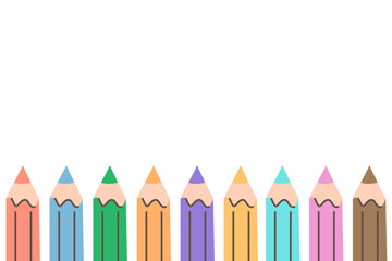 Set of colored pencils vector isolated. Web banner with empty space for message, advertising white background. Back to school concept.