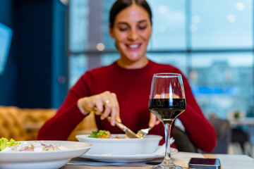 Pregnant woman in a restaurant