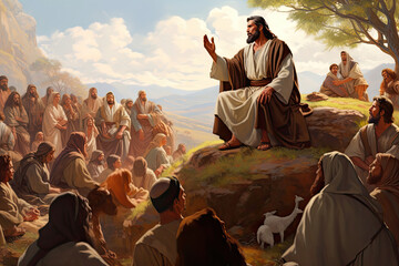 The Sermon on the Mount Jesus God religious faith story from Bible, generated ai, generated, ai