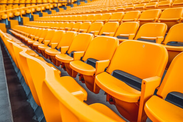 Fototapeta premium Yellow tribunes. Empty seats on tribune at sport stadium. Generative AI