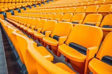 Yellow tribunes. Empty seats on tribune at sport stadium. Generative AI