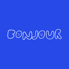 Bonjour. Graphic design for social media. Vector illustration on blue background.