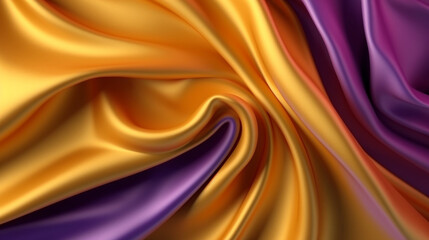 Abstract Background with 3D Wave Bright Gold and Purple Gradient Silk Fabric, Ultra realistic, Generative AI