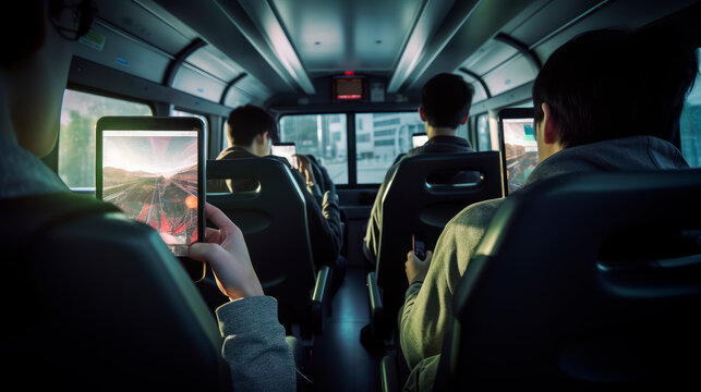 Gamers With The Phone Playing A Game On The Bus, Generative Aix