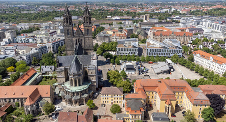 Fototapeta na wymiar aerial view of the cathedral in magdeburg east germany