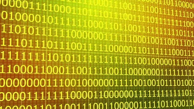 Yellow color binary code glowing encryption data animation, Privacy security network encode decode online access concept. Random animation of digital numbers, Binary code.