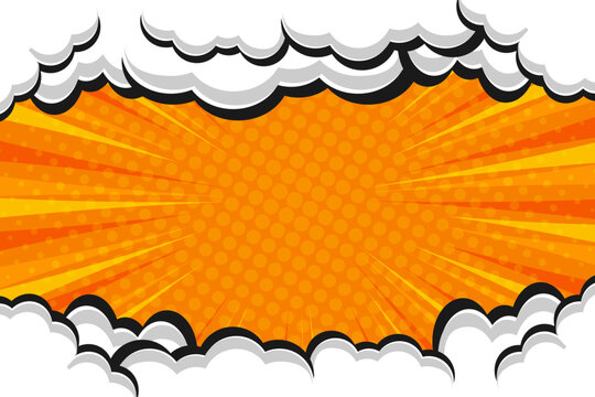Pop art comic cartoon orange background with cloud