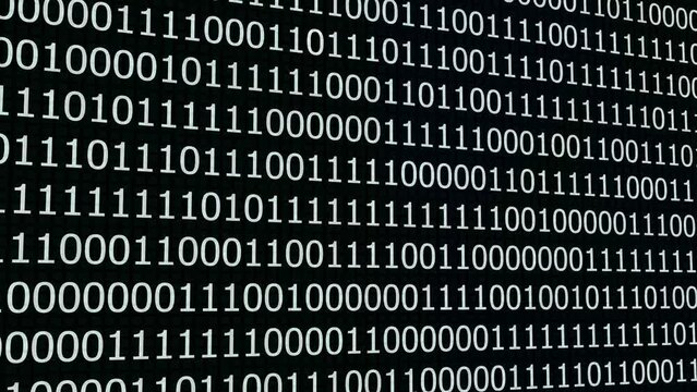 Digital Binary Code. Digital data code binary zeros and ones bits animation in black and white.
