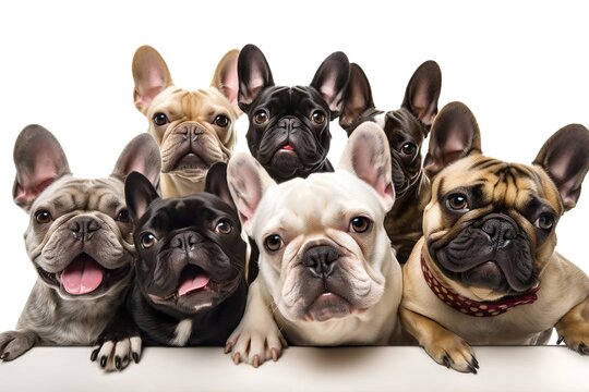 French Bulldog Selfie with Others Image. Generative AI