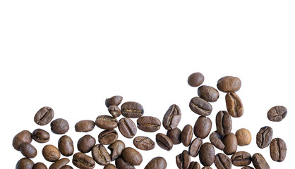Coffee beans, isolated, top view. Transparent background.