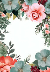 Spring Floral Decorative Composition: Beautiful Bouquet of Blossoms, Leaves, and Botanical Frames for Artistic Floral Card Cover