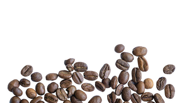 Coffee Beans, Isolated, Top View. Transparent Background.