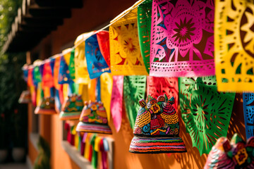 Traditional Mexican decorations in the streets and stores.