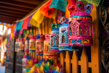 Traditional Mexican decorations in the streets and stores.