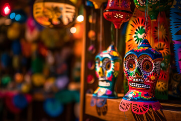 Fototapeta na wymiar Traditional Mexican decorations in the streets and stores.
