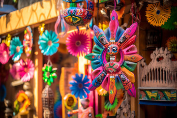 Fototapeta premium Traditional Mexican decorations in the streets and stores.