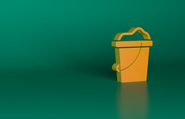 Orange Sand in bucket icon isolated on green background. Plastic kid toy. Summer icon. Minimalism concept. 3D render illustration