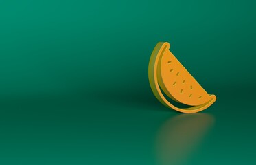 Orange Watermelon icon isolated on green background. Minimalism concept. 3D render illustration