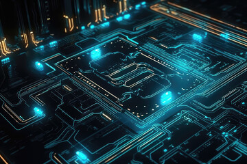 Fototapeta premium Futuristic Digital Circuit Board With Glowing Neon Lights. Generative AI