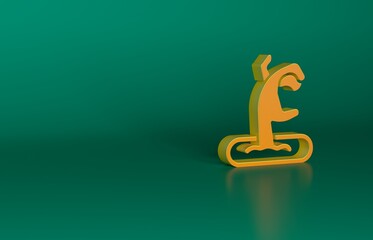 Orange Zombie hand icon isolated on green background. Arm monster dead. Happy Halloween party. Minimalism concept. 3D render illustration