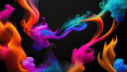 Beautiful colorful smoke abstract on black background. Concept for design. Generative AI