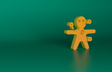 Orange Voodoo doll icon isolated on green background. Happy Halloween party. Minimalism concept. 3D render illustration