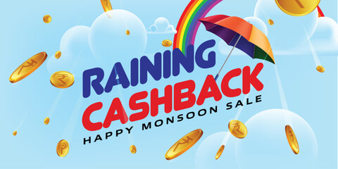 raining cashback in monsoon concept. raining coins.