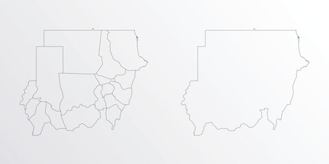 Black Outline vector Map of Sudan with regions on white background