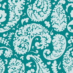 Paisley flowers and leaves, seamless print art