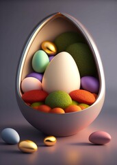 easter eggs in a basket with generative AI