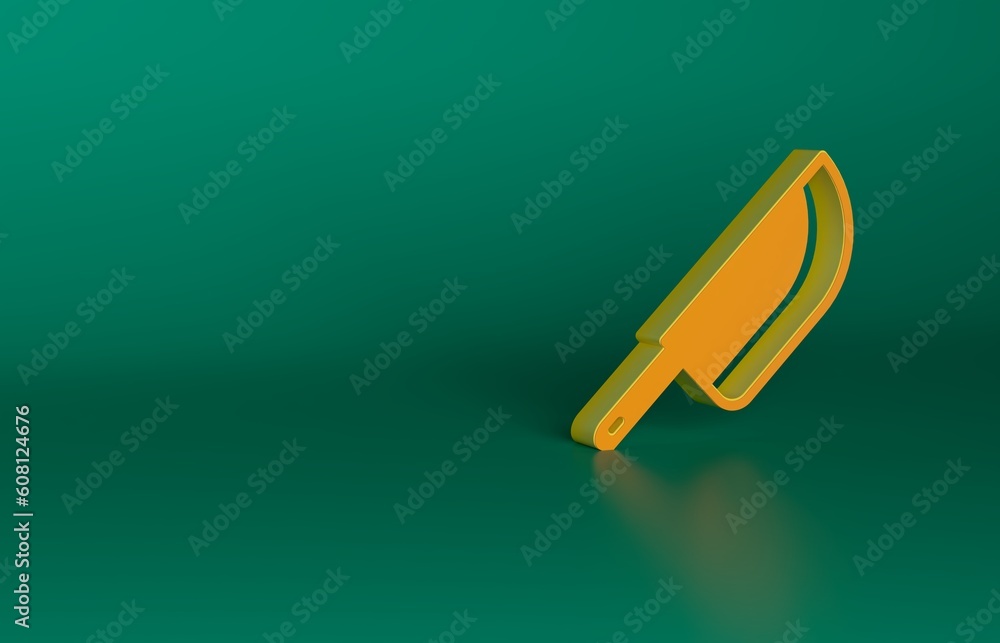 Sticker Orange Knife icon isolated on green background. Cutlery symbol. Happy Halloween party. Minimalism concept. 3D render illustration