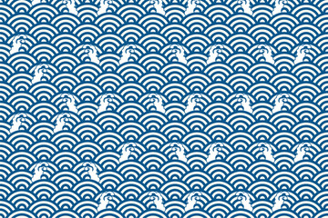 Fototapeta premium 日本風イラスト背景☆青海波・波模様☆ベクター素材