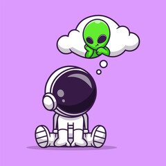 Cute Astronaut Thinking Of Alien Cartoon Vector Icon 
Illustration. Science Technology Icon Concept Isolated 
Premium Vector. Flat Cartoon Style