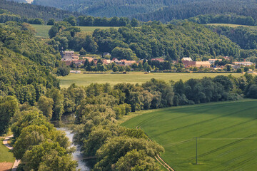Saale, Blick ins Saaletal, Saale Tal bei Orlamünde, Thüringen, Deutschland	