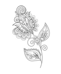 Obraz premium Beautiful Folkloric Flower, Nature Inspired Design Element. Ornate Abstract Pattern. Ethnic Motif, Floral Style. Vector Illustration. Coloring Book Page