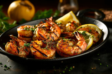 Grilled shrimp, marinated with aromatic herbs and citrus, creating a tantalizing visual feast.