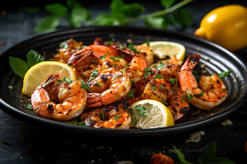 Grilled shrimp, marinated with aromatic herbs and citrus, creating a tantalizing visual feast.
