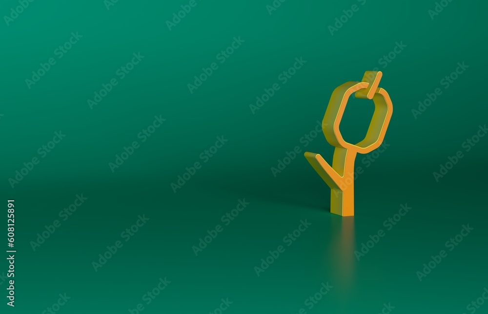 Wall mural orange marshmallow on stick icon isolated on green background. minimalism concept. 3d render illustr