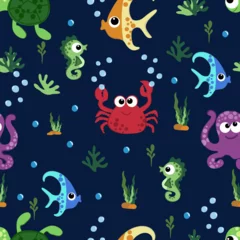 Deurstickers In de zee under the sea seamless pattern design for kids print pattern