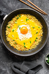 Kujirai Ramen, Shin Ramyeon or Ramyun with Egg, Melted Cheese and Scallion, Instant Noodles