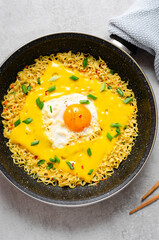 Kujirai Ramen, Shin Ramyeon or Ramyun with Egg, Melted Cheese and Scallion, Instant Noodles