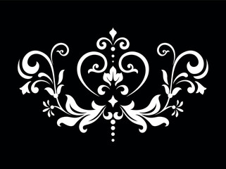 Damask graphic ornament. Floral design element. Black and white vector pattern.