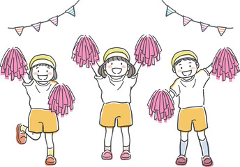 ポンポンを持って応援をする運動着姿の子供のイラスト素材